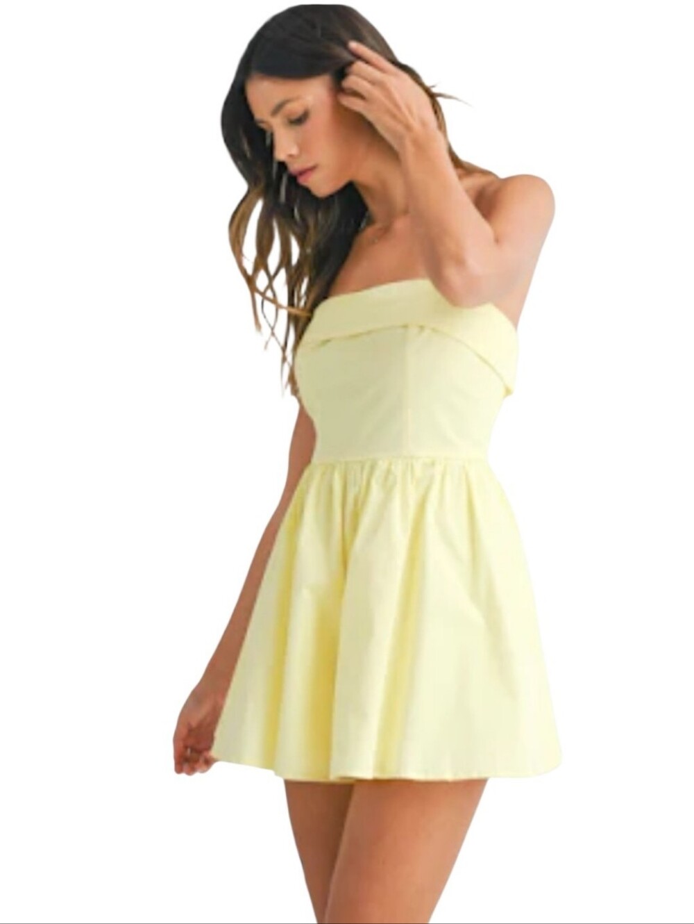 Women's Mable Light Yellow Strapless Romper Sz Large